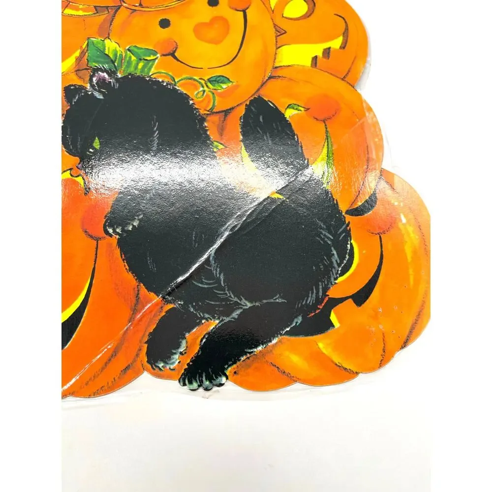 Vintage USA Halloween Die Cut Pumpkins & Cat Decoration Single Sided 15